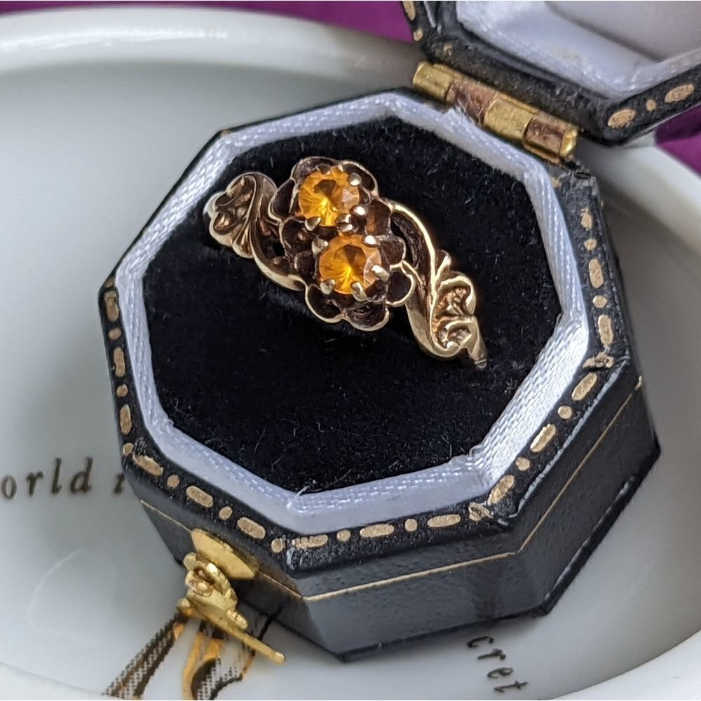 Gold Floral Ring with Citrine Stones